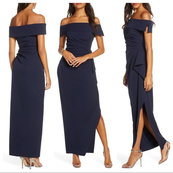 vince camuto off the shoulder crepe dress